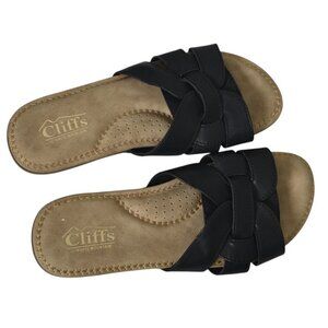 Cliffs by White Mountain Slide Sandal Black Cushioned Size 6.5